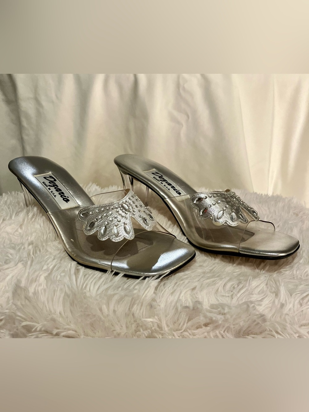 Venezia Silver Crystal-Accented Slide Mules